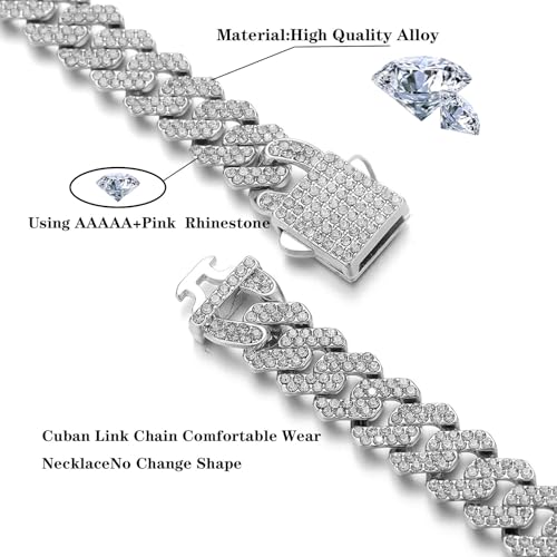 Women's 12mm Silver Miami Cuban Link Bracelet Sparkling Diamond