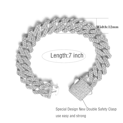 Women's 12mm Silver Miami Cuban Link Bracelet Sparkling Diamond