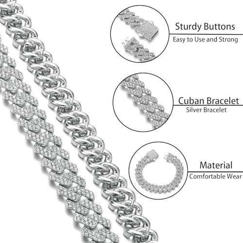 Women's 12mm Silver Miami Cuban Link Bracelet Sparkling Diamond