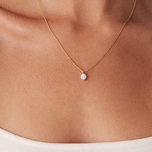 Rose Gold Round CZ Pendant Necklace by PAVOI