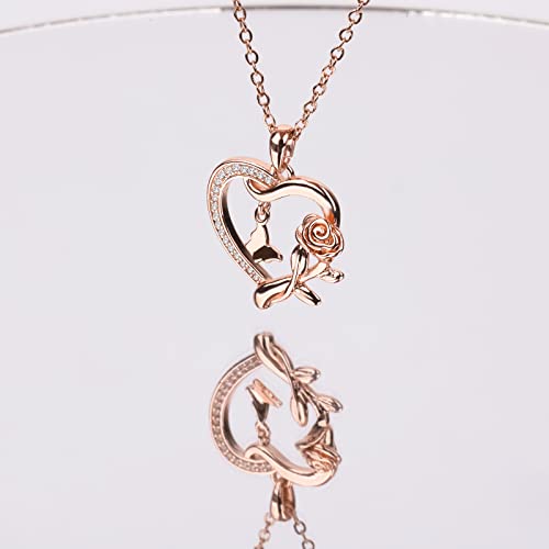 Butterfly Rose Pendant Necklace in 925 Sterling Silver