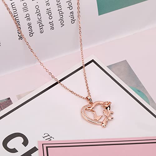Butterfly Rose Pendant Necklace in 925 Sterling Silver