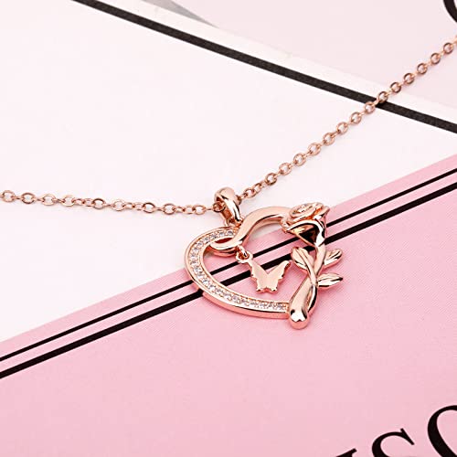 Butterfly Rose Pendant Necklace in 925 Sterling Silver