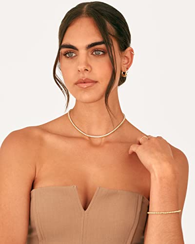PAVOI Gold Tennis Necklace with 3mm Simulated Diamonds