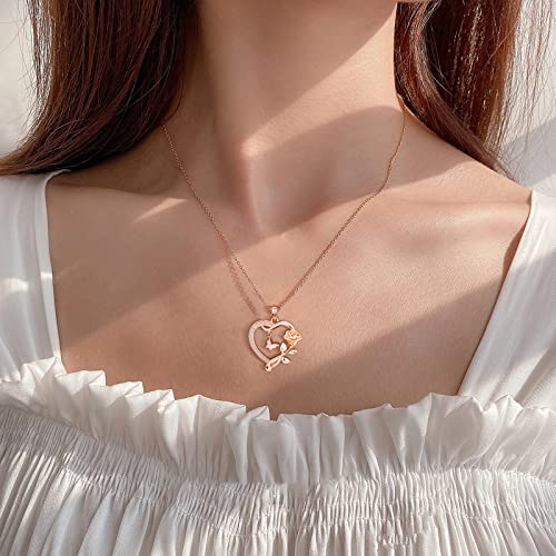Butterfly Rose Pendant Necklace in 925 Sterling Silver