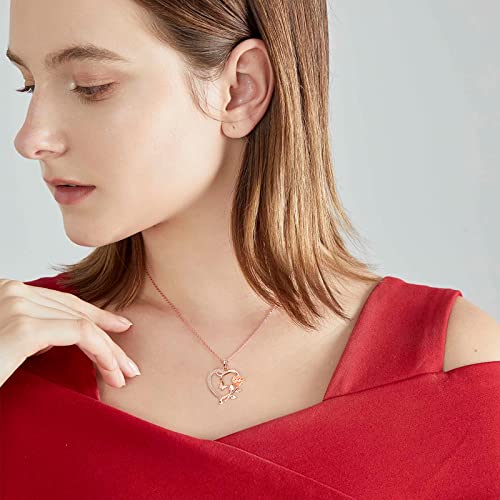 Butterfly Rose Pendant Necklace in 925 Sterling Silver