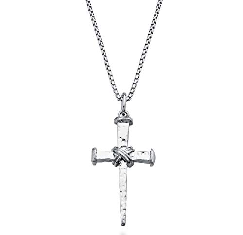 Italian Nail Cross Pendant Necklace in Rhodium/Sterling Silver