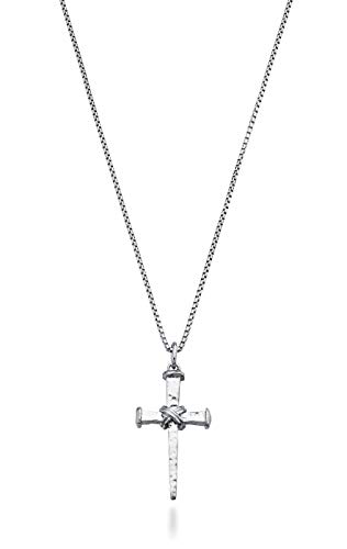 Italian Nail Cross Pendant Necklace in Rhodium/Sterling Silver