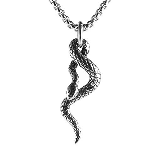 HZMAN Silver Stainless Steel Animal Snake Pendant Necklace