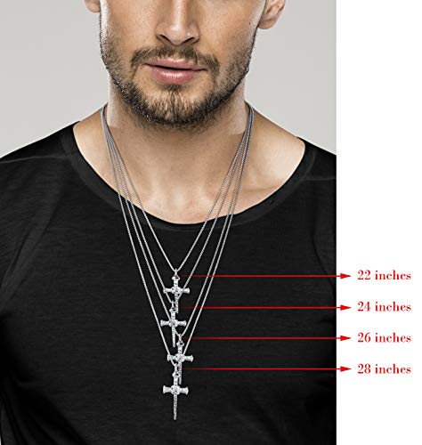 Italian Nail Cross Pendant Necklace in Rhodium/Sterling Silver