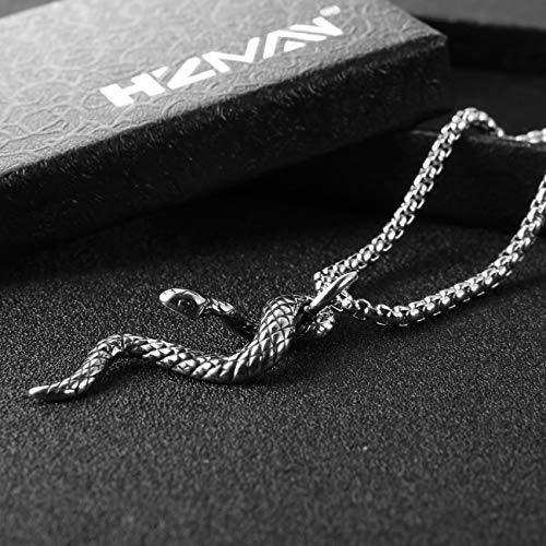 HZMAN Silver Stainless Steel Animal Snake Pendant Necklace