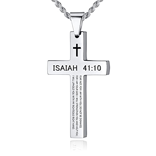 Isaiah 41:10 Cross Necklace for Men - Silver