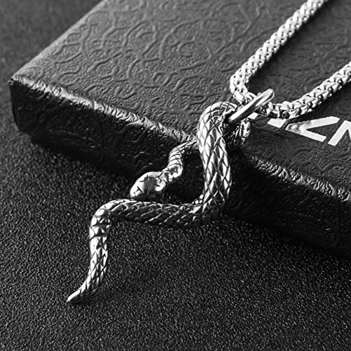 HZMAN Silver Stainless Steel Animal Snake Pendant Necklace