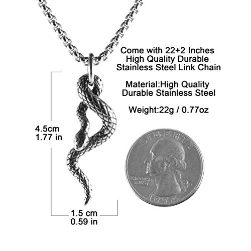 HZMAN Silver Stainless Steel Animal Snake Pendant Necklace