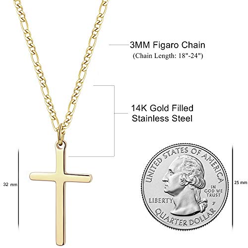 Men's 14K Gold Filled Figaro Chain Cross Necklace