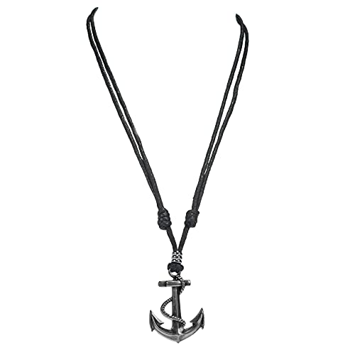 Nautical Anchor & Rope Necklace on Adjustable Black Cord