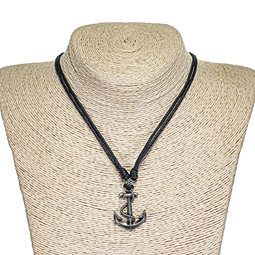 Nautical Anchor & Rope Necklace on Adjustable Black Cord