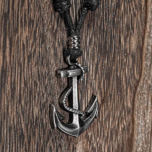 Nautical Anchor & Rope Necklace on Adjustable Black Cord