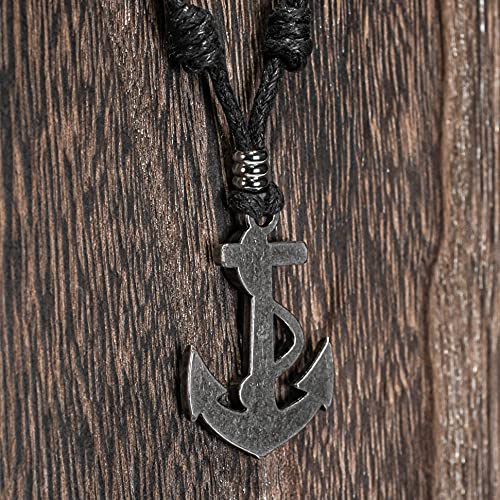 Nautical Anchor & Rope Necklace on Adjustable Black Cord