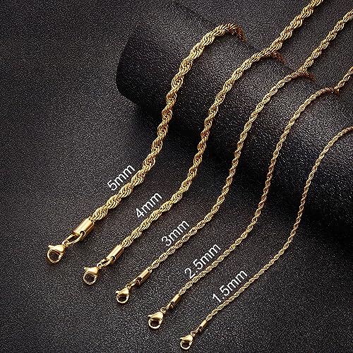 Gold Plated 2.5MM Necklace 20 Inches Twist Rope