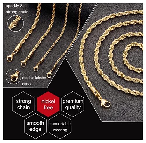 Gold Plated 2.5MM Necklace 20 Inches Twist Rope