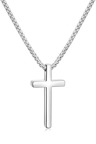 Fiusem Men's Stainless Steel Cross Pendant Necklace 20