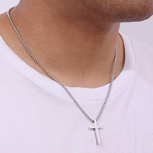 Fiusem Men's Stainless Steel Cross Pendant Necklace 20