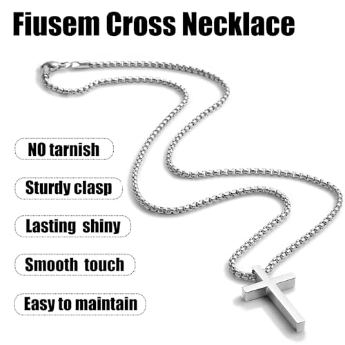 Fiusem Men's Stainless Steel Cross Pendant Necklace 20