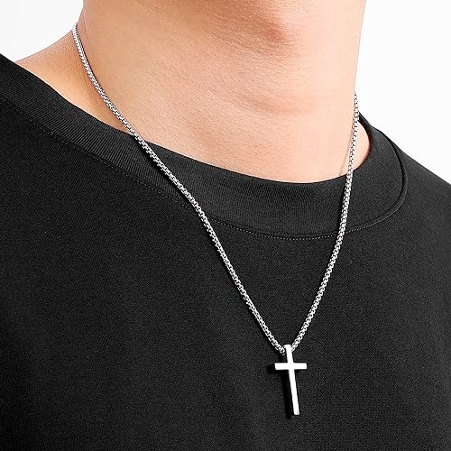 Fiusem Men's Stainless Steel Cross Pendant Necklace 20