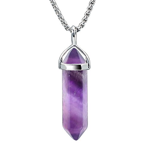 Amethyst Gemstone Necklace with Hexagonal Pendant