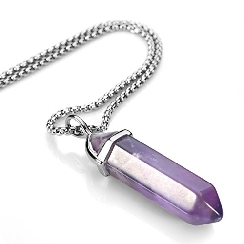 Amethyst Gemstone Necklace with Hexagonal Pendant