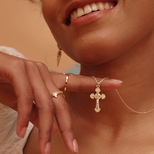 Gold Crucifix Necklace - Vintage Minimalist Faith Pendant