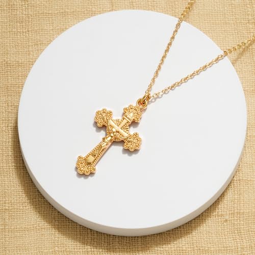 Gold Crucifix Necklace - Vintage Minimalist Faith Pendant