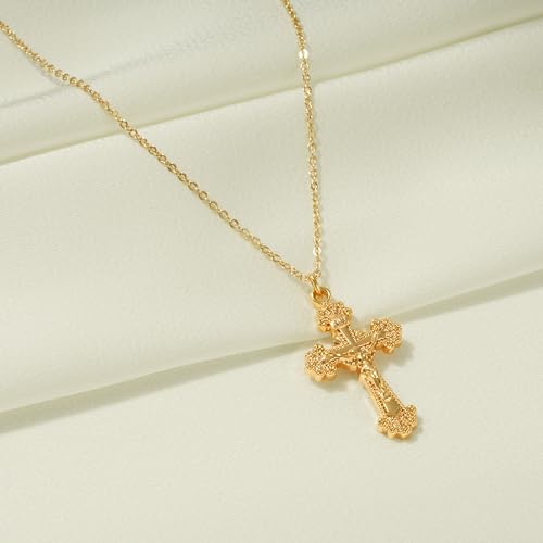 Gold Crucifix Necklace - Vintage Minimalist Faith Pendant
