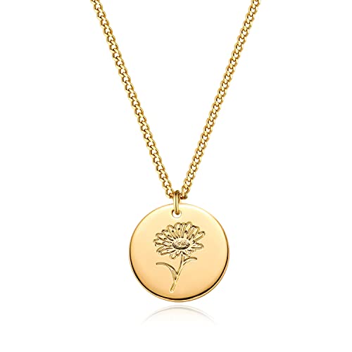 Gold Birth Flower Coin Necklace - April Daisy