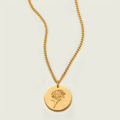 Gold Birth Flower Coin Necklace - April Daisy