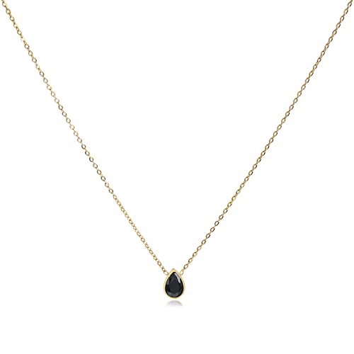18K Gold Black Gemstone Teardrop Necklace for Her