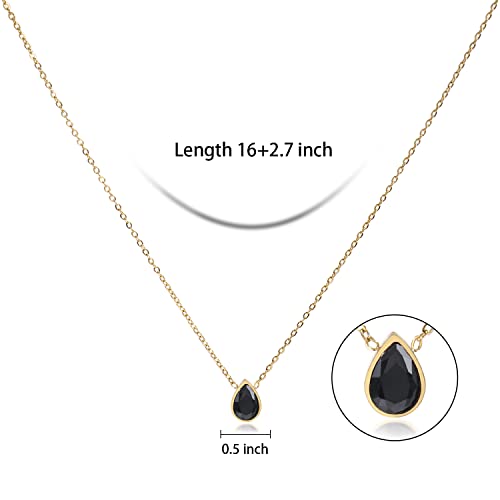 18K Gold Black Gemstone Teardrop Necklace for Her
