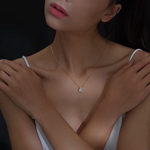 18K Gold Black Gemstone Teardrop Necklace for Her