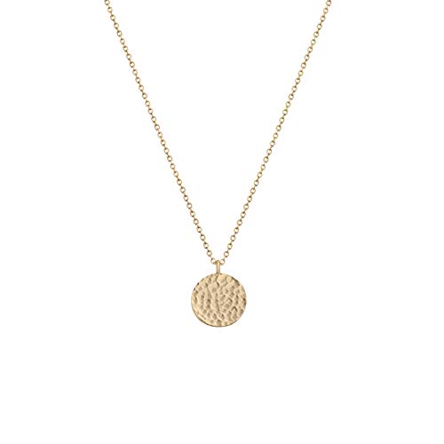 Dainty Gold Hammered Coin Pendant Necklace for Women