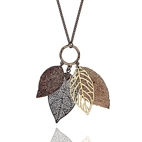 Chic Two-Tone Filigree Fall Leaf Necklace