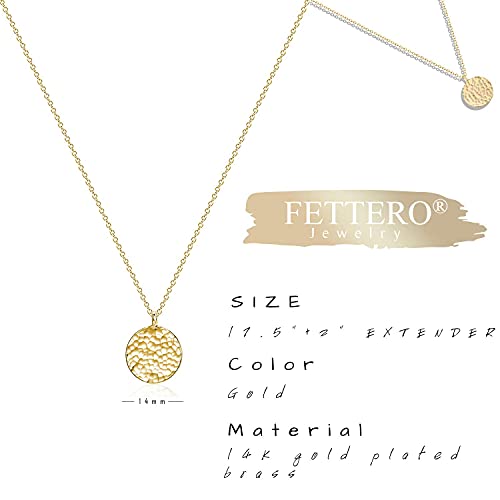 Dainty Gold Hammered Coin Pendant Necklace for Women