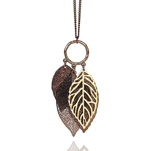 Chic Two-Tone Filigree Fall Leaf Necklace