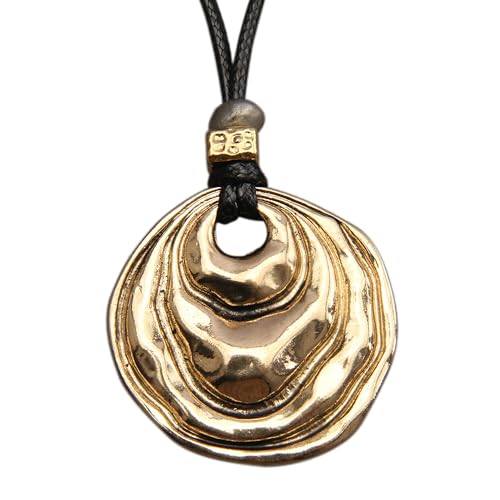 Boho Pendant Necklace with Black Rope Wrap