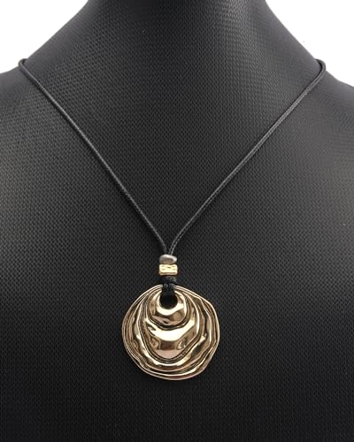 Boho Pendant Necklace with Black Rope Wrap