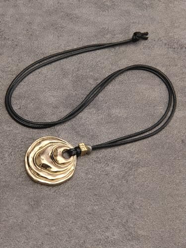 Boho Pendant Necklace with Black Rope Wrap