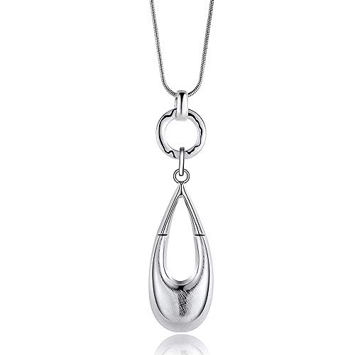 Bohemian Waterdrop Pendant Long Silver Necklace