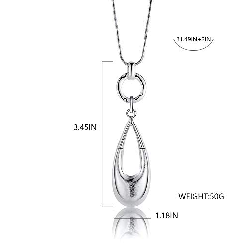 Bohemian Waterdrop Pendant Long Silver Necklace