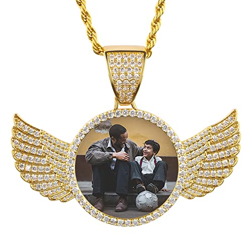 Personalized 18K Gold Angel Wing Photo Necklace