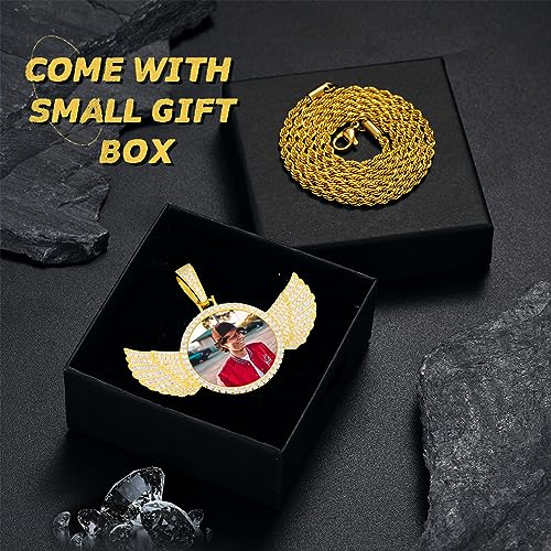 Personalized 18K Gold Angel Wing Photo Necklace